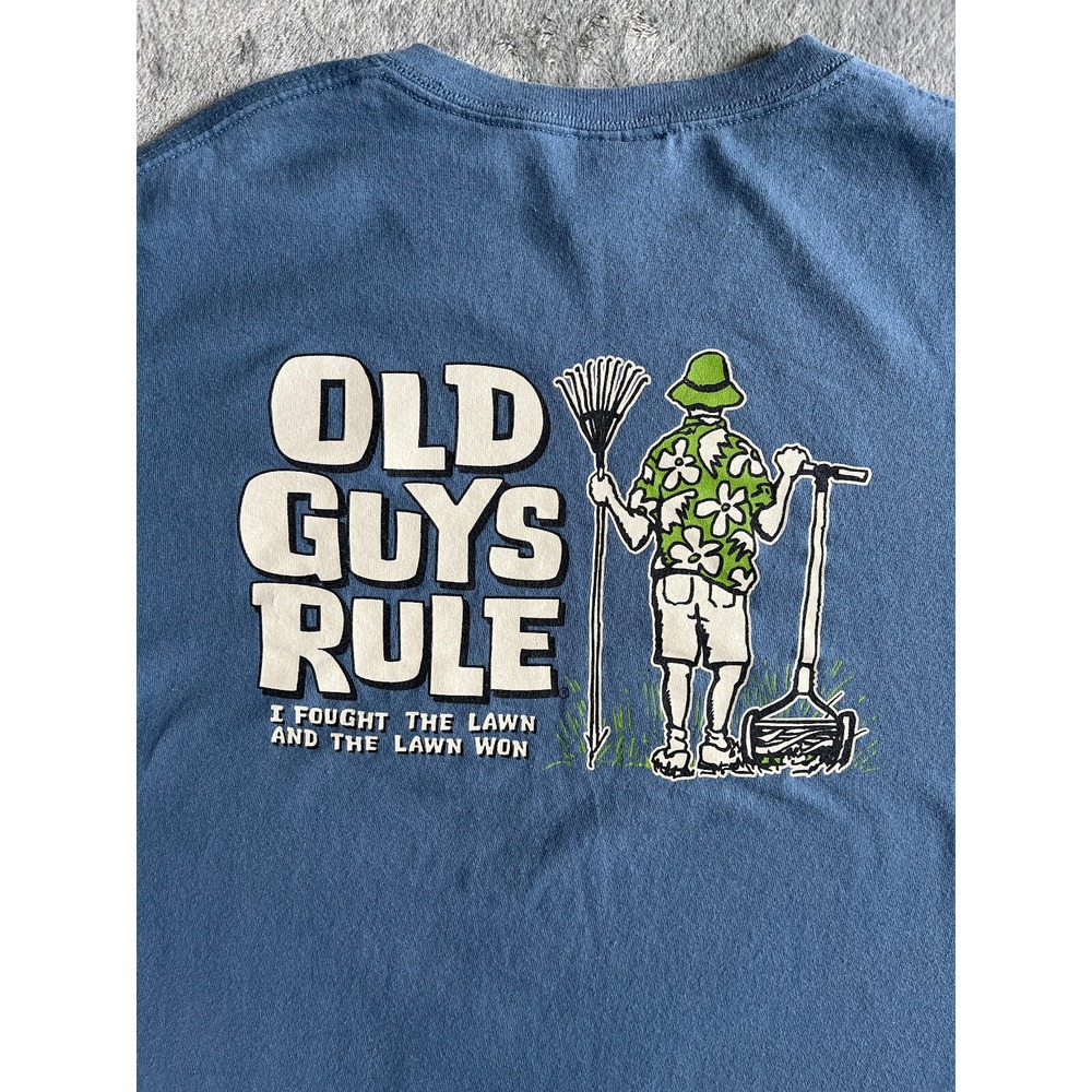 Old Guys Rule‎ I Fought The Lawn Graphic Tshirt Large Humor Novelty Dad Blue